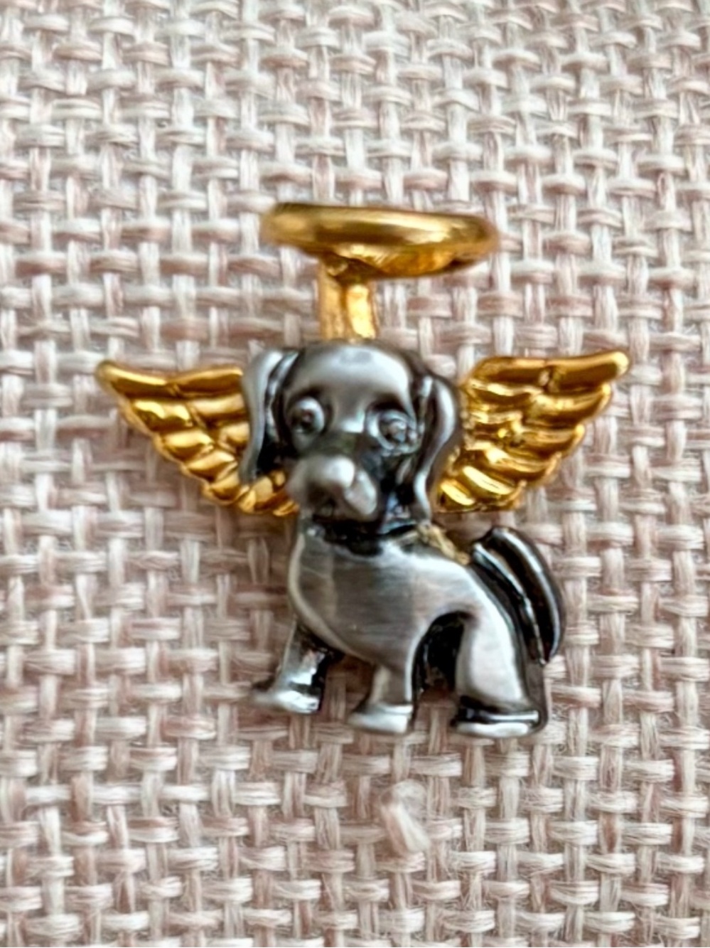 VTG. CAMCO Dog Guardian Angel Pin Pewter Gold Tone Wings Halo Pet Memorial NEW